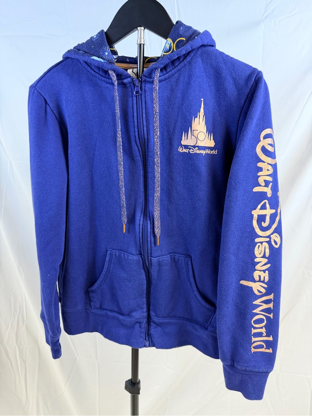 Disney womens LARGE Royal Blue 50th Anniversary Zip Hoodie